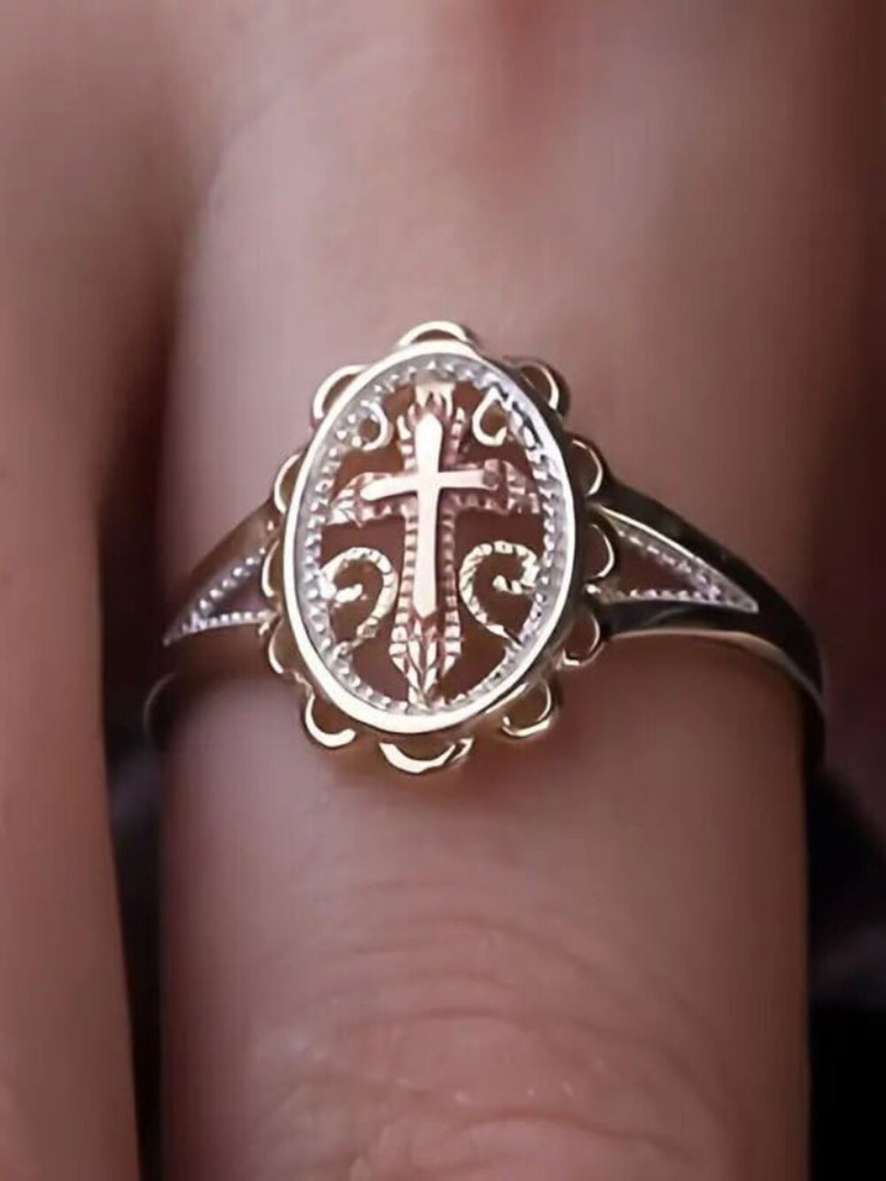 Two-Tone 925 Sterling Silver Plated Cross Statement Rings for Women Men,Victoria - Picture 5 of 7